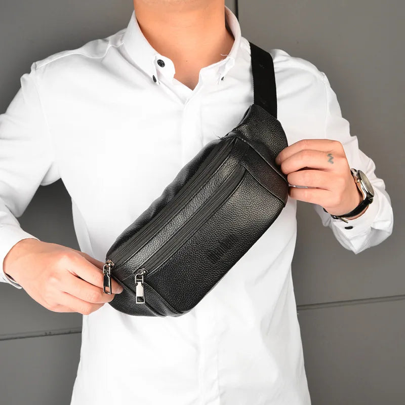 Sac banane homme porté croisé, poches zippées, 20 x 13 cm