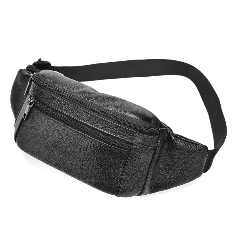 Sac banane homme porté croisé, poches zippées, 20 x 13 cm, noir