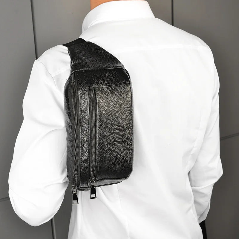 Sac banane homme porté croisé, poches zippées, 20 x 13 cm