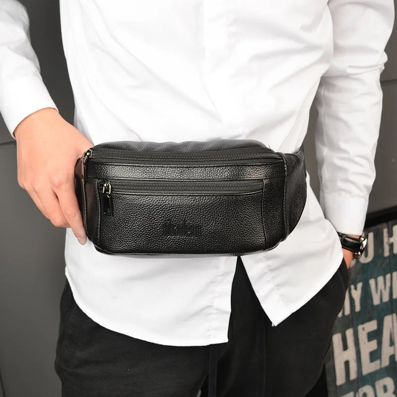Sac banane homme porté croisé, poches zippées, 20 x 13 cm