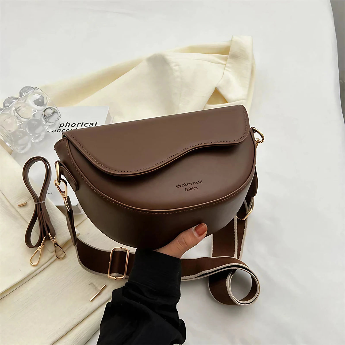 Sac banane femme en similicuir, deux sangles amovibles, marron foncé