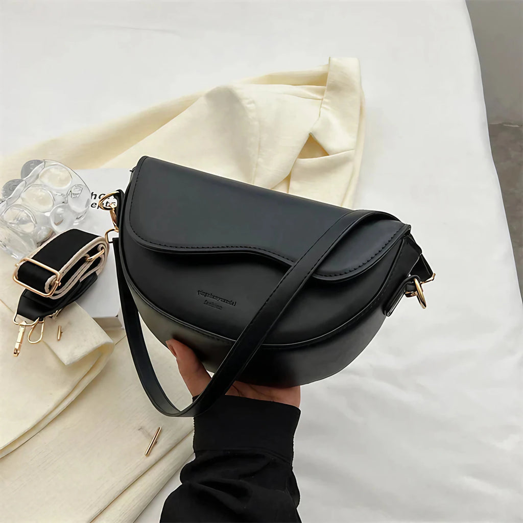 Sac banane femme en similicuir, deux sangles amovibles, noir