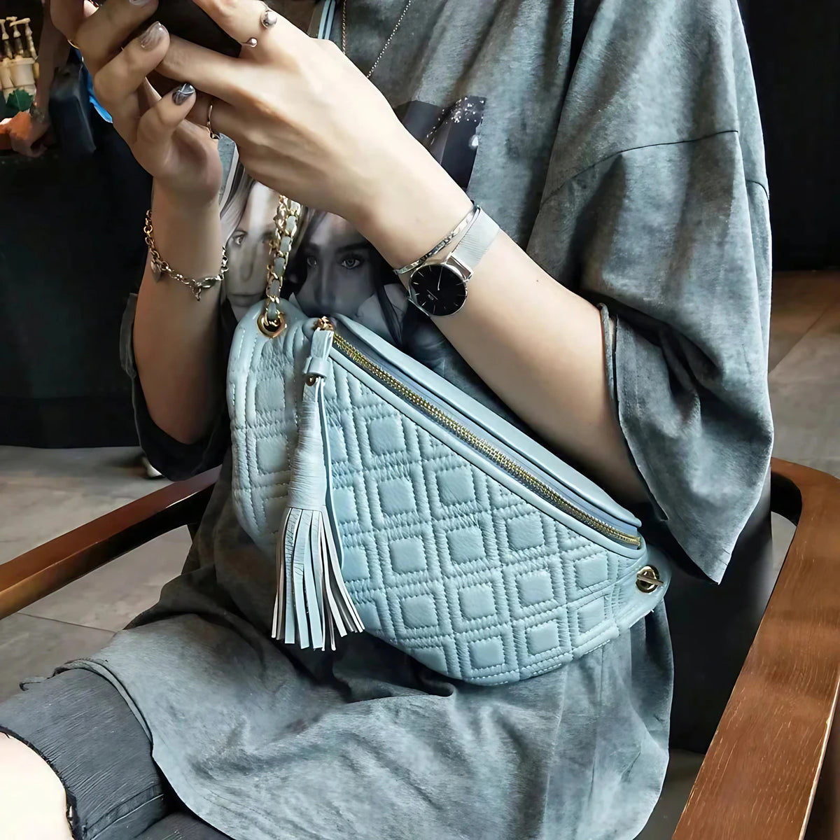 Sac banane femme en cuir, 25 x 10 x 5 cm, quatre coloris