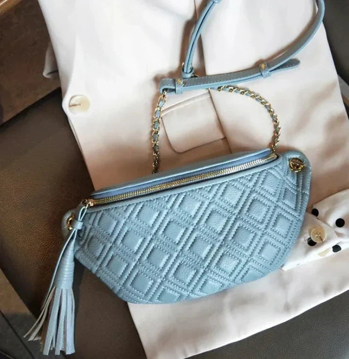 Sac banane femme en cuir, 25 x 10 x 5 cm, quatre coloris, bleu