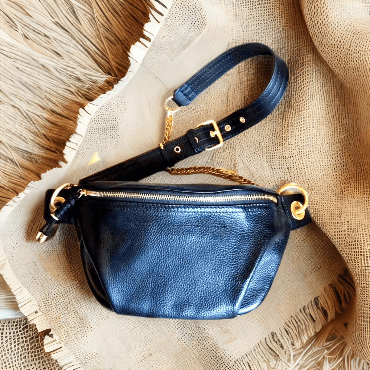 Sac banane femme en cuir, sangle réglable, trois coloris, noir