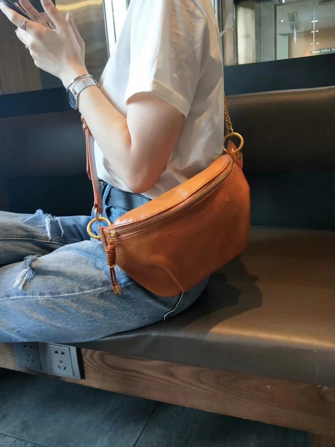 Sac banane femme en cuir, sangle réglable, trois coloris