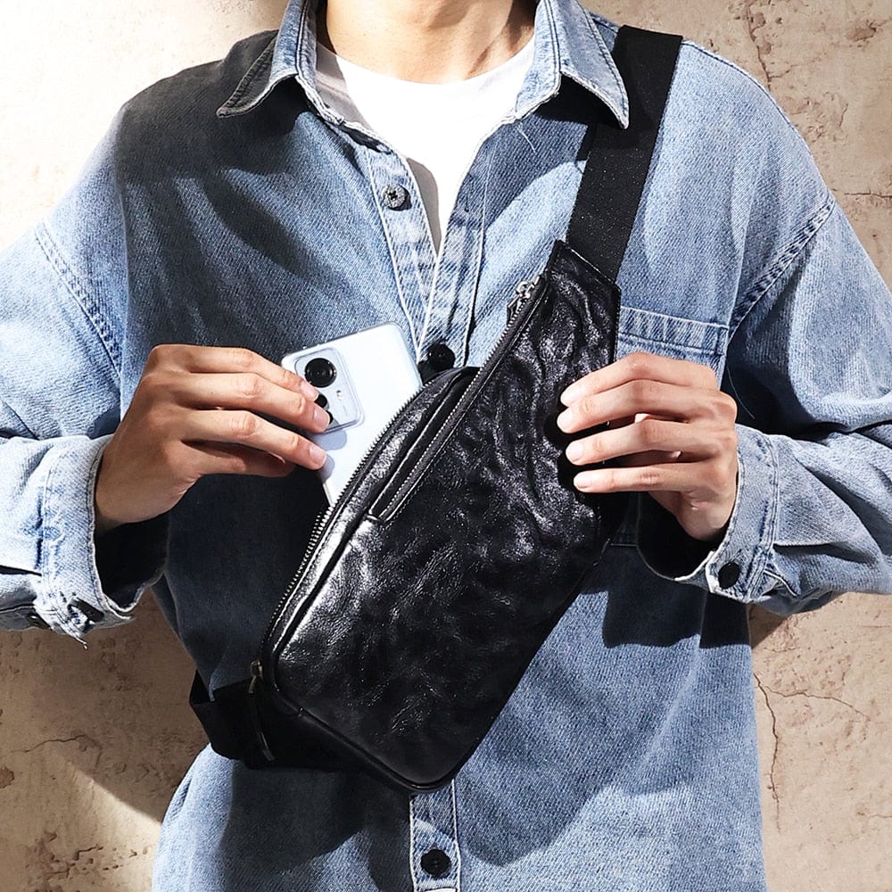 Sac banane homme noir, deux tailles au choix