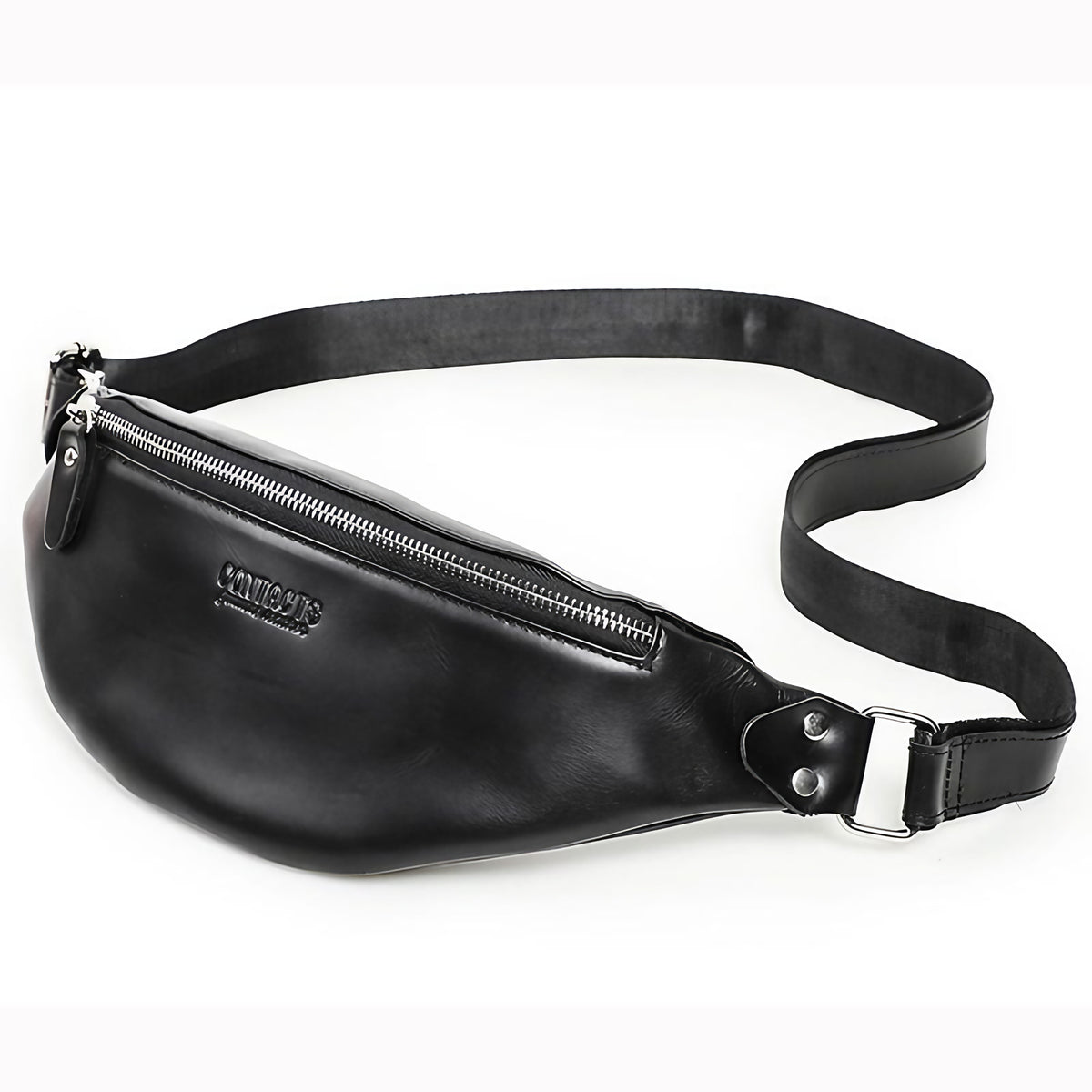 Sac banane homme à sangle réglable, porté taille ou croisé, noir