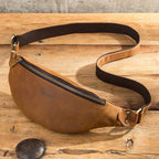 Sac banane homme en cuir, plat et léger, 290 g, marron