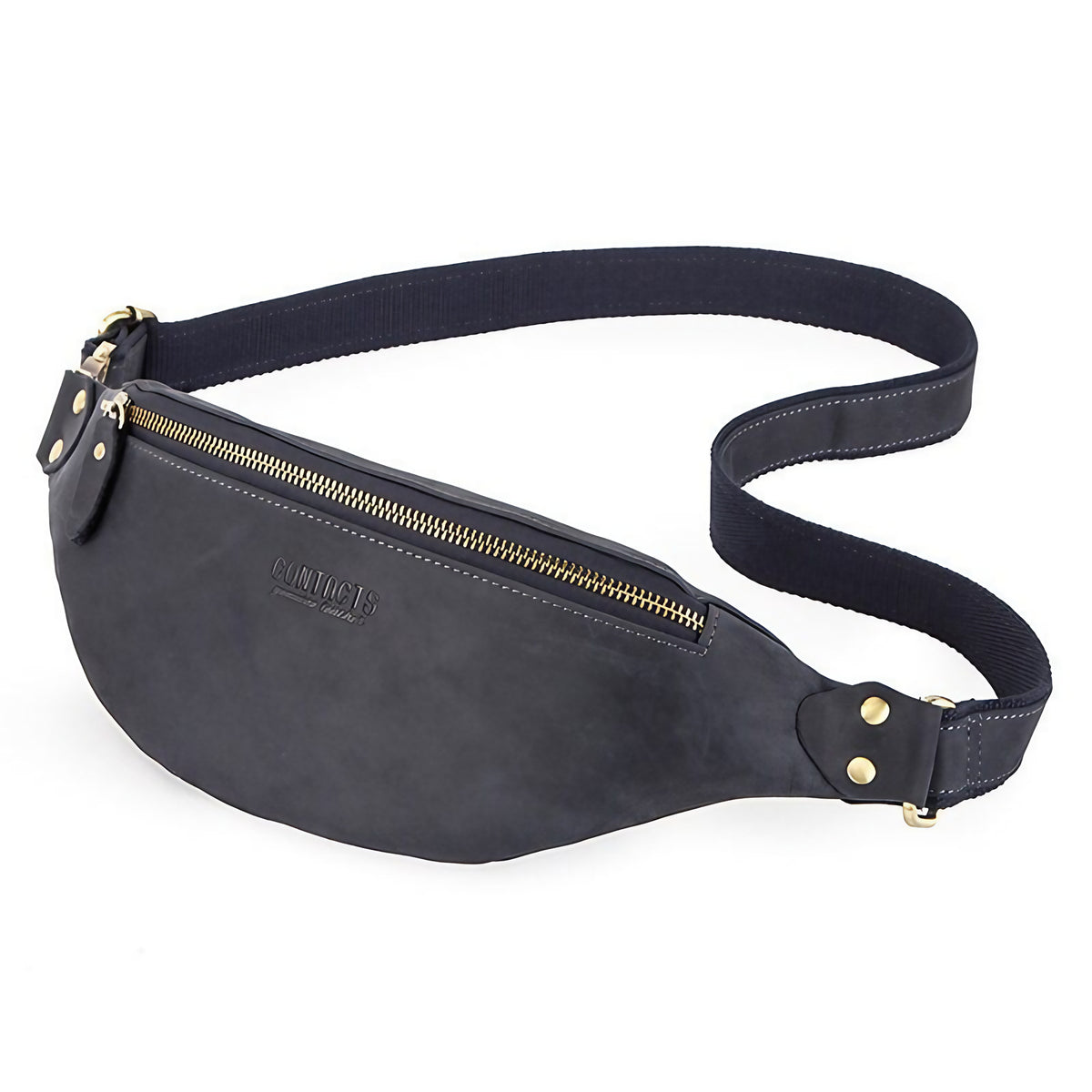 Sac banane homme à sangle réglable, porté taille ou croisé, bleu