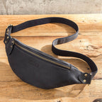 Sac banane homme en cuir, plat et léger, 290 g, bleu