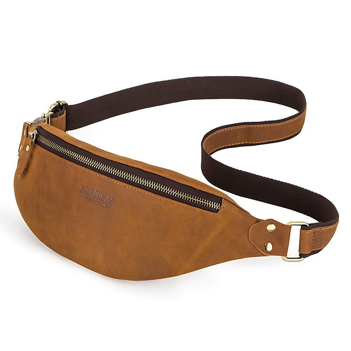 Sac banane homme à sangle réglable, porté taille ou croisé, marron