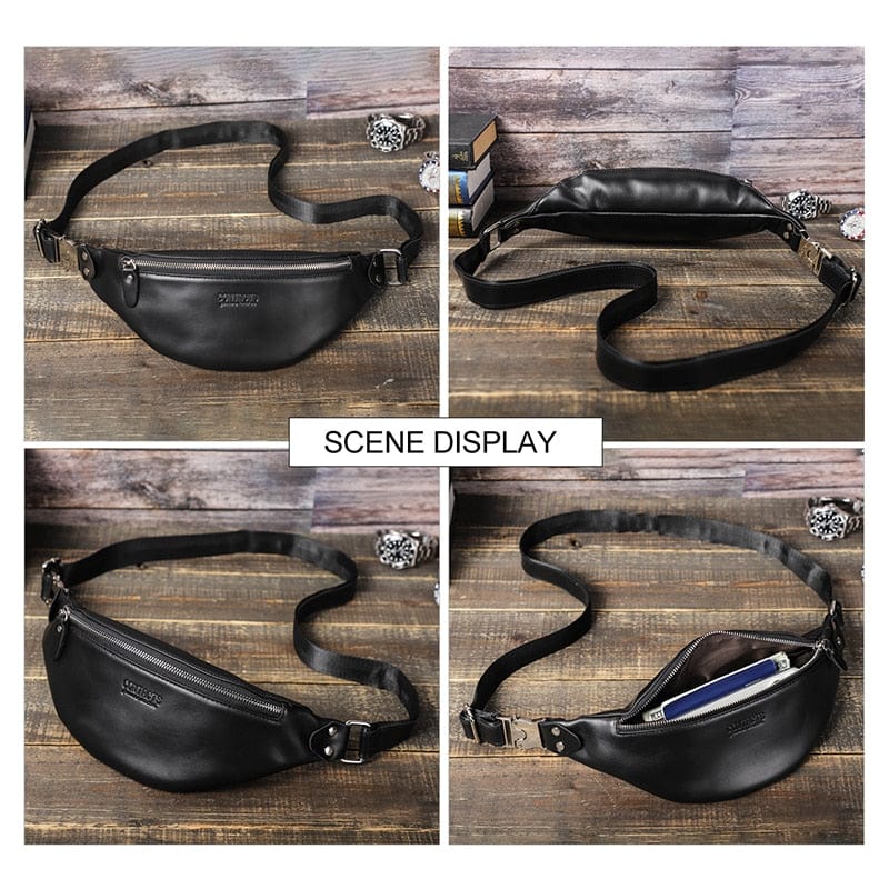 Sac banane homme en cuir, plat et léger, 290 g