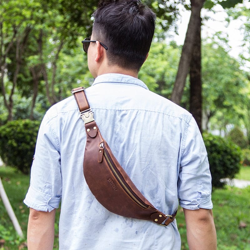 Sac banane homme à sangle réglable, porté taille ou croisé