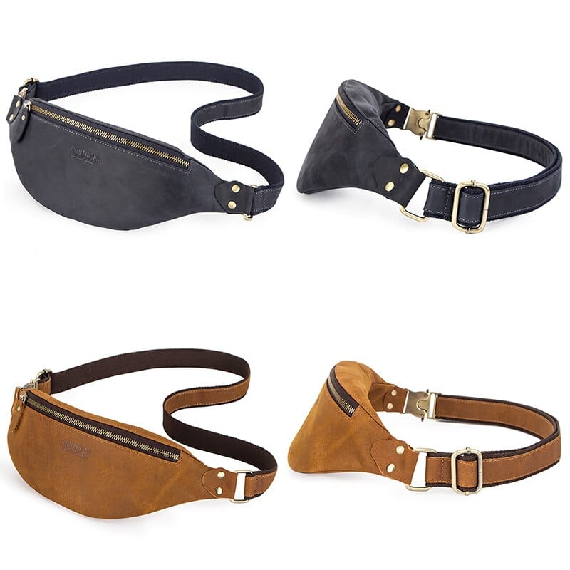 Sac banane homme à sangle réglable, porté taille ou croisé