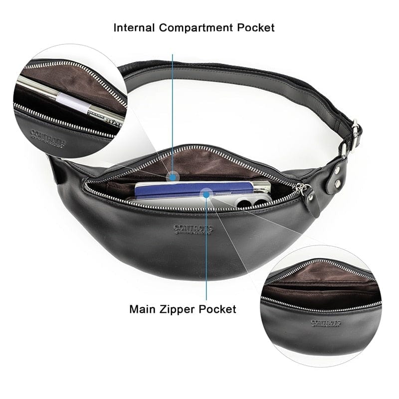 Sac banane homme en cuir, plat et léger, 290 g