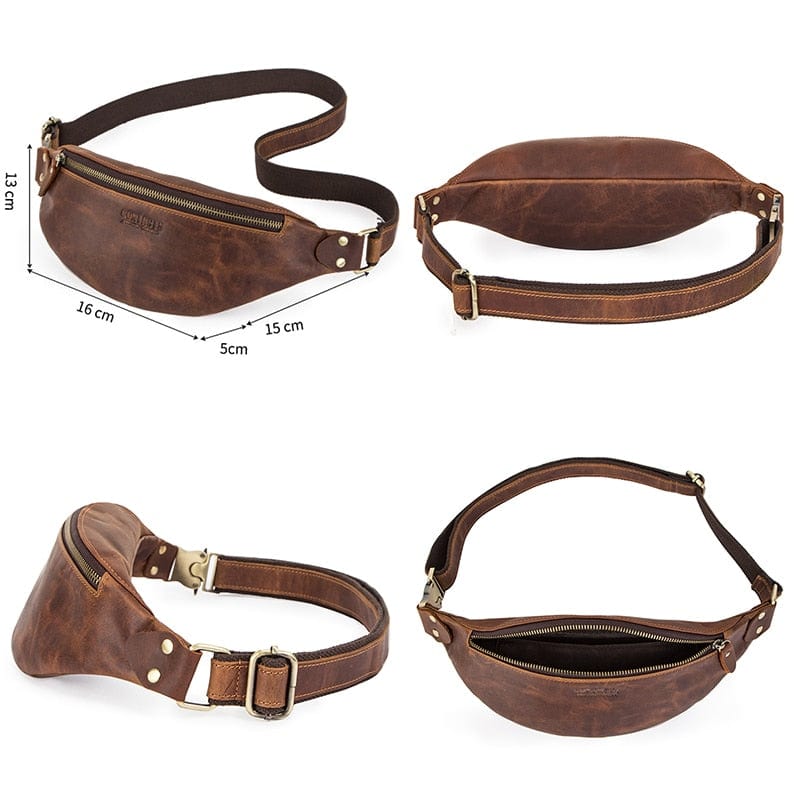 Sac banane homme à sangle réglable, porté taille ou croisé