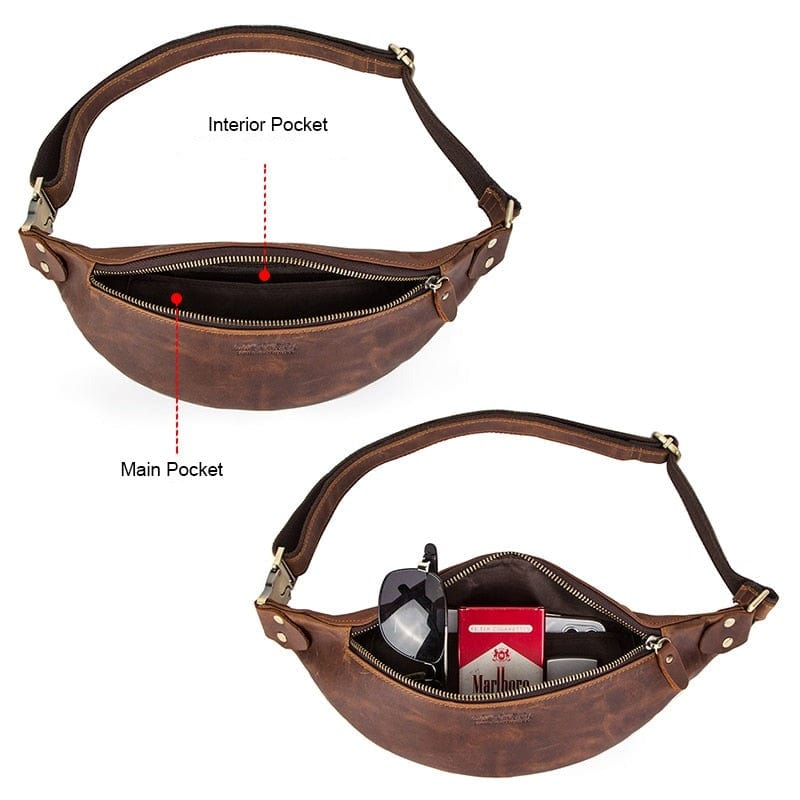 Sac banane homme à sangle réglable, porté taille ou croisé