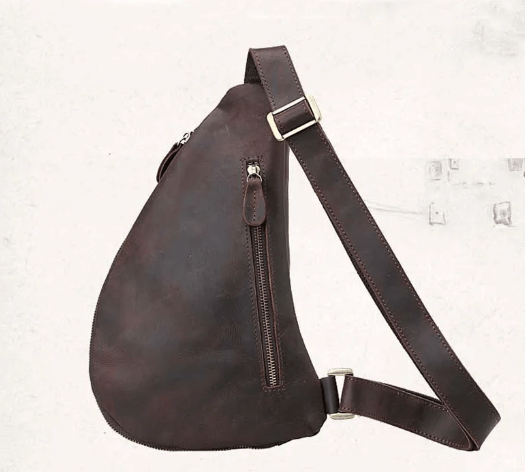 Sac banane homme en cuir couleur café, aspect vintage