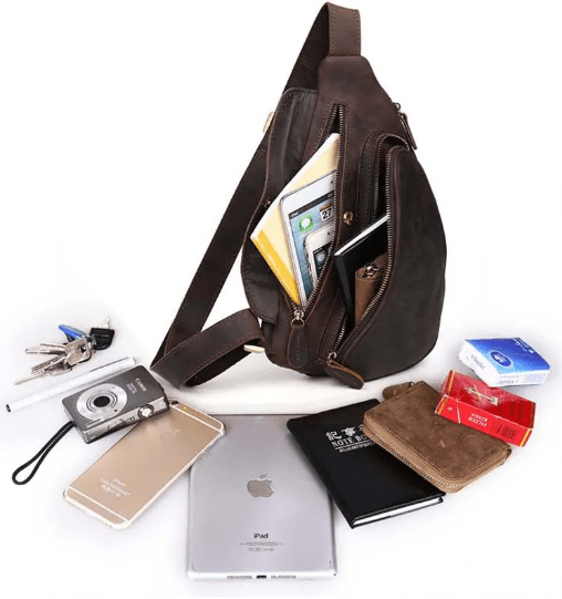 Sac banane homme en cuir couleur café, aspect vintage