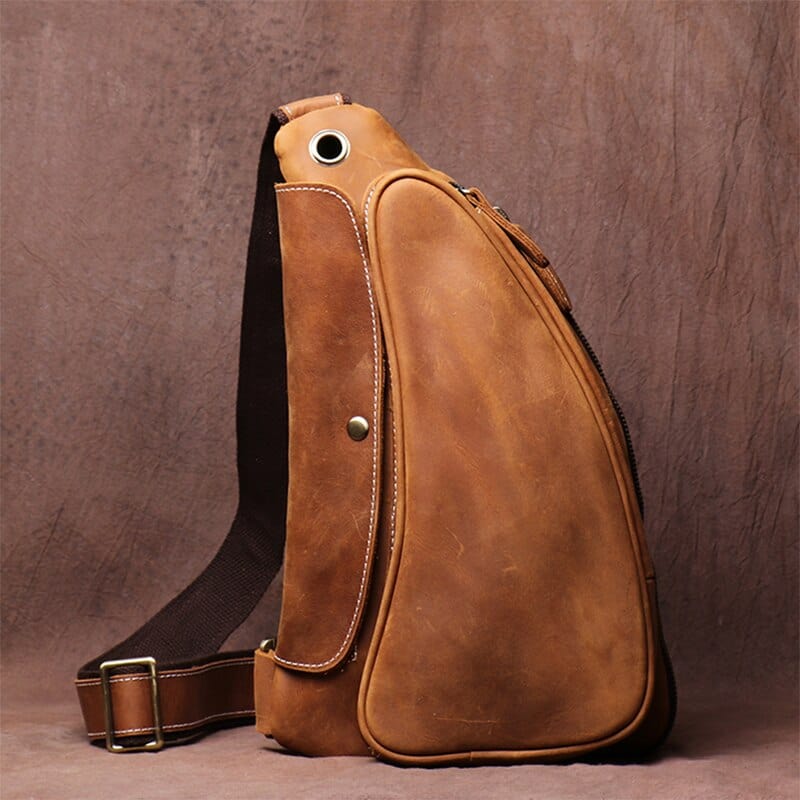 Sac banane homme en cuir couleur café, aspect vintage