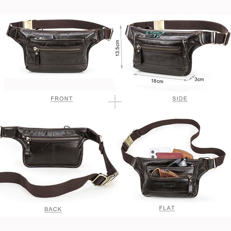 Sac banane homme en cuir café, 340 g