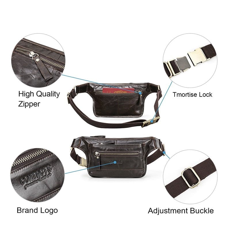 Sac banane homme en cuir café, 340 g