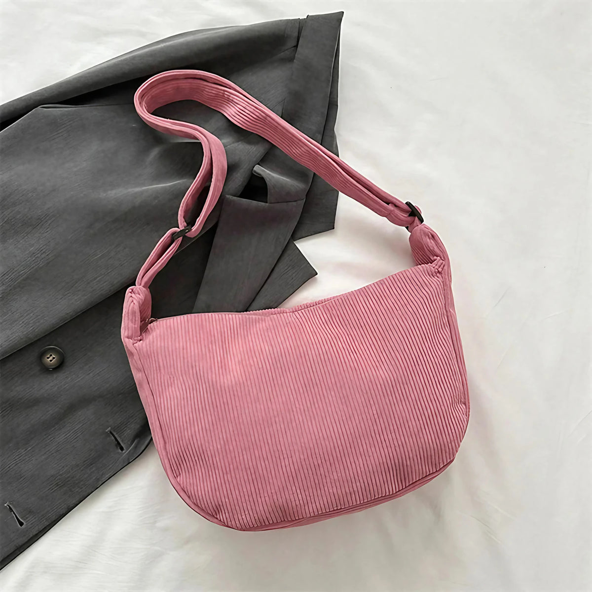 Sac banane femme en velours, anse réglable, huit coloris, rose