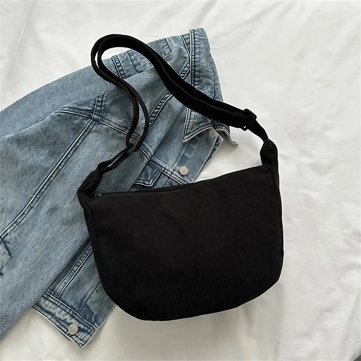 Sac banane femme en velours, anse réglable, huit coloris, noir