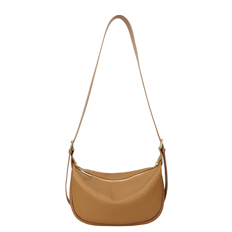 Sac banane femme camel en similicuir grainé, sangle réglable, camel