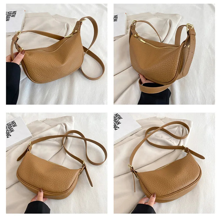 Sac banane femme camel en similicuir grainé, sangle réglable
