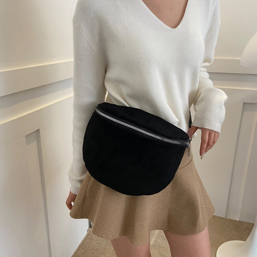 Sac banane femme aspect daim, bandoulière à motifs amovible, noir