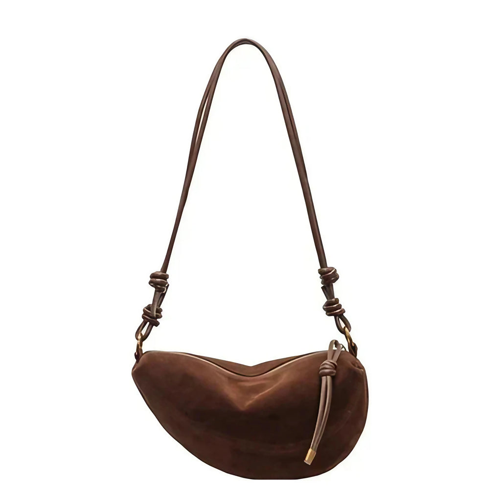 Sac banane femme en faux daim, sangle à nœud coulissant, bordeaux
