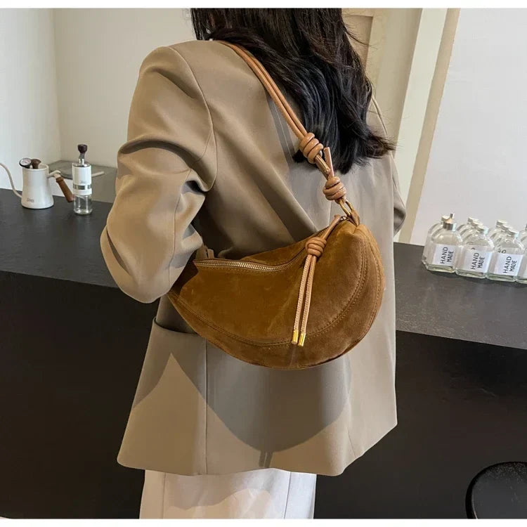 Sac banane femme en faux daim, sangle à nœud coulissant