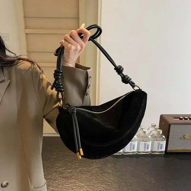 Sac banane femme en faux daim, sangle à nœud coulissant