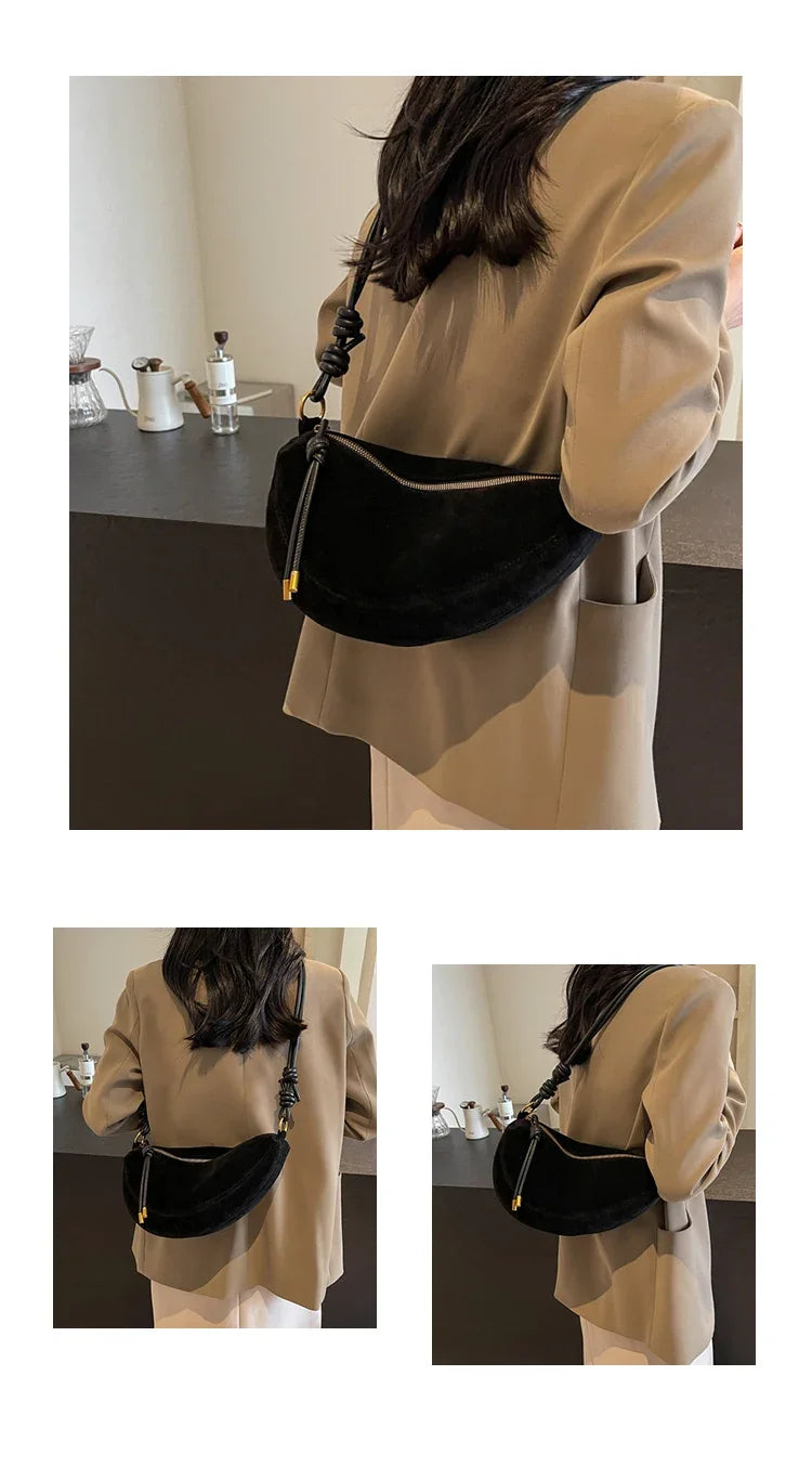 Sac banane femme en faux daim, sangle à nœud coulissant