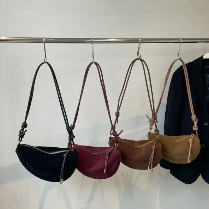Sac banane femme en faux daim, sangle à nœud coulissant