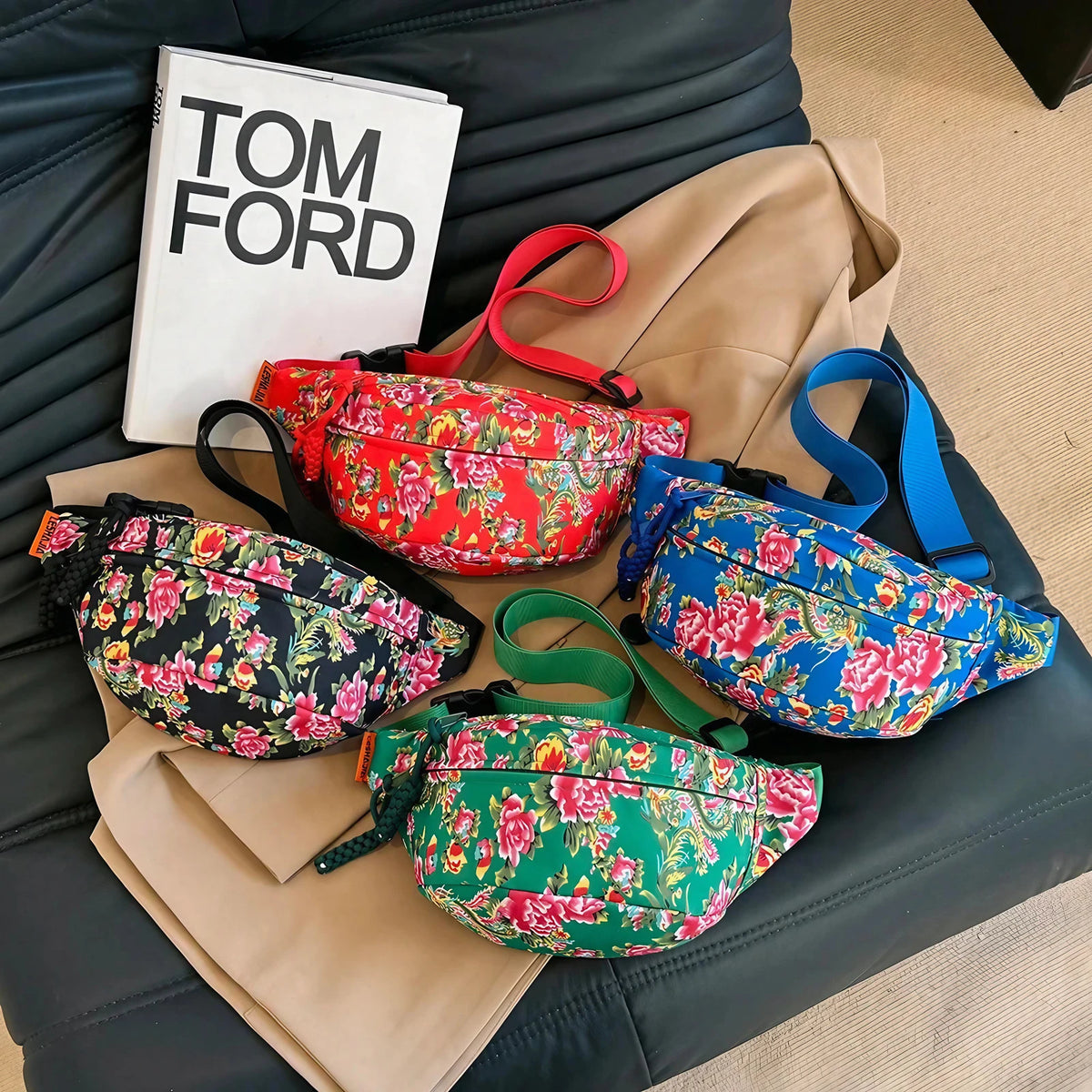 Sac banane femme à motif fleuri en nylon, quatre coloris