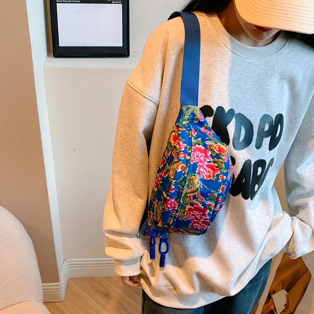 Sac banane femme à motif fleuri en nylon, quatre coloris