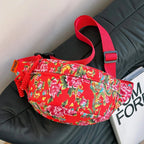 Sac banane femme à motif fleuri en nylon, quatre coloris, rouge