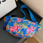 Sac banane femme à motif fleuri en nylon, quatre coloris, bleu