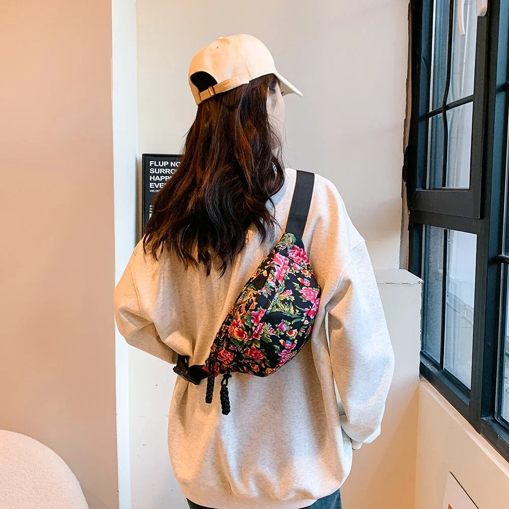 Sac banane femme à motif fleuri en nylon, quatre coloris