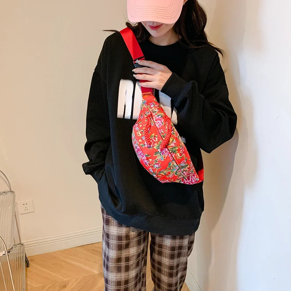 Sac banane femme à motif fleuri en nylon, quatre coloris