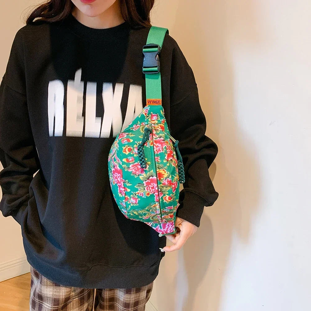 Sac banane femme à motif fleuri en nylon, quatre coloris