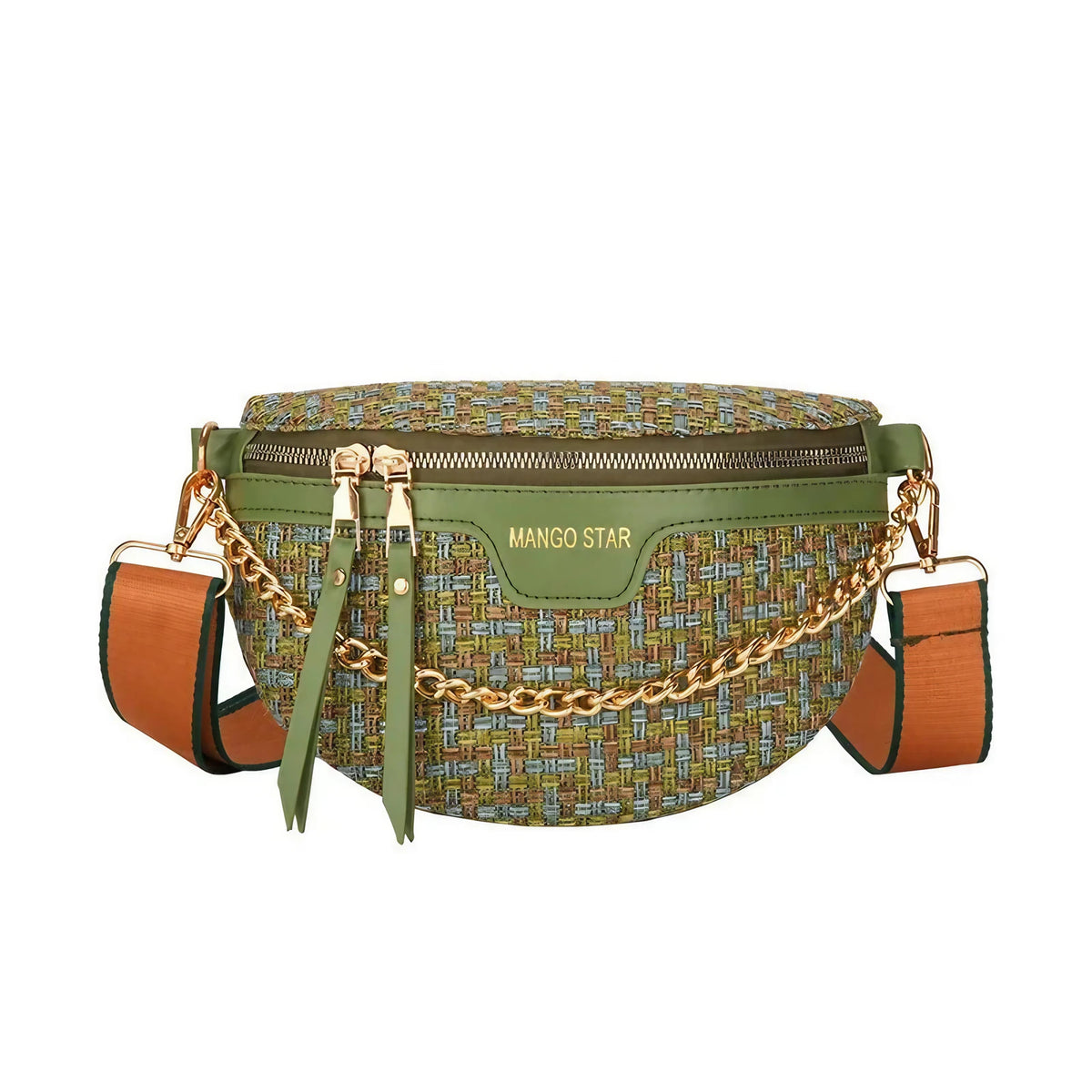 Sac banane femme en tissu et similicuir, 24 x 16 x 7 cm, vert