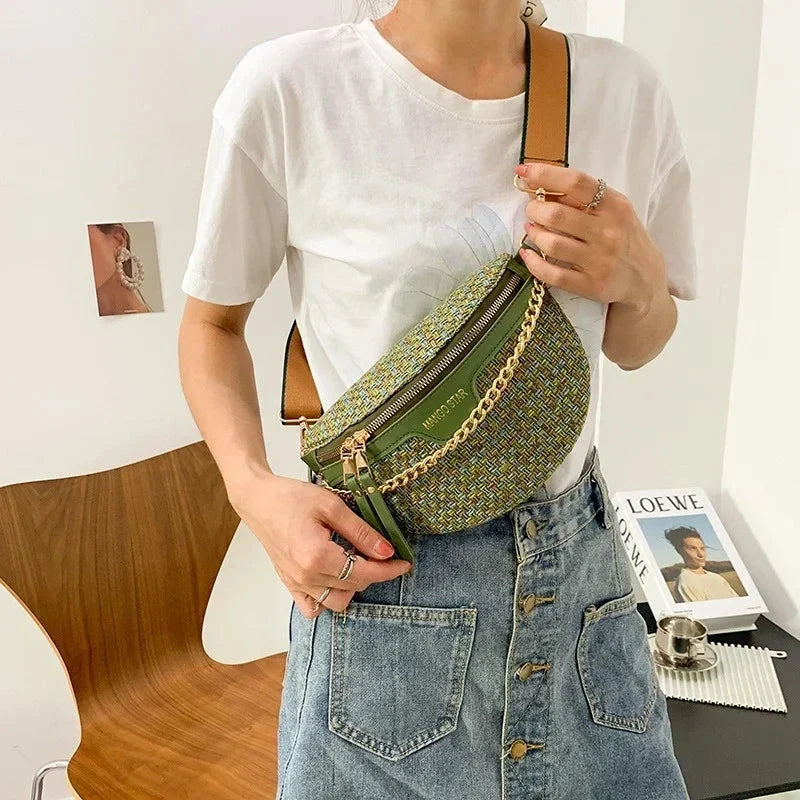 Sac banane femme en tissu et similicuir, 24 x 16 x 7 cm