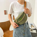 Sac banane femme en tissu et similicuir, 24 x 16 x 7 cm