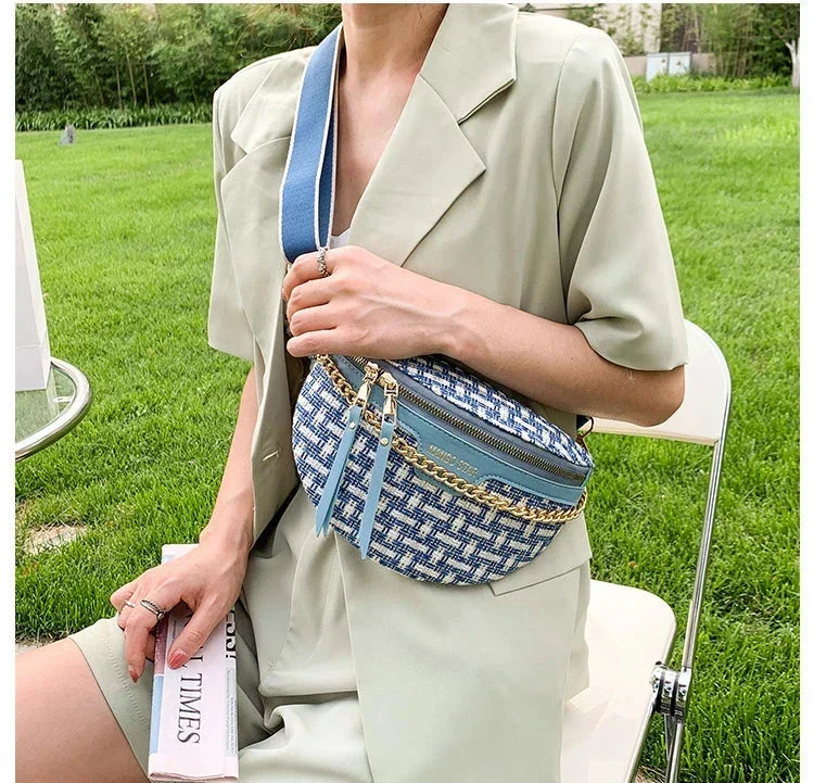 Sac banane femme en tissu et similicuir, 24 x 16 x 7 cm
