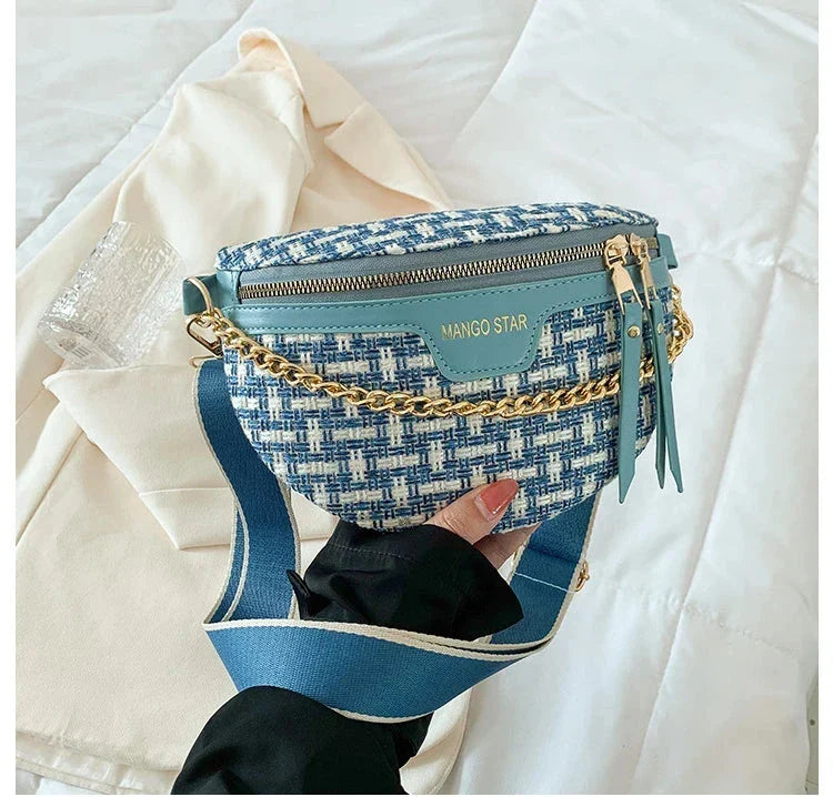 Sac banane femme en tissu et similicuir, 24 x 16 x 7 cm