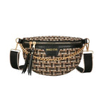 Sac banane femme en tissu et similicuir, 24 x 16 x 7 cm, noir